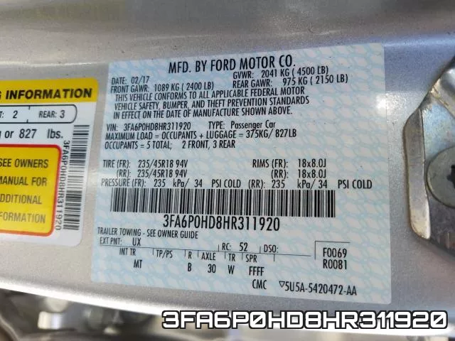 3FA6P0HD8HR311920 фото 2