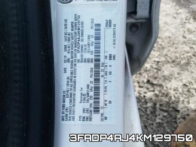 3FADP4AJ4KM129750 фото 2