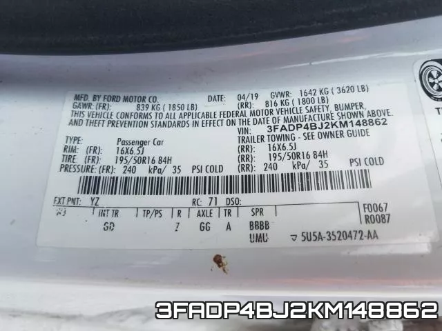3FADP4BJ2KM148862 фото 2