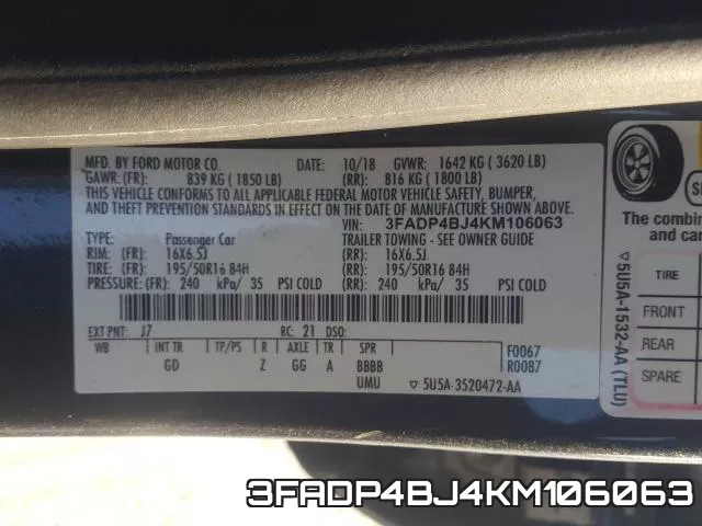 3FADP4BJ4KM106063 фото 2