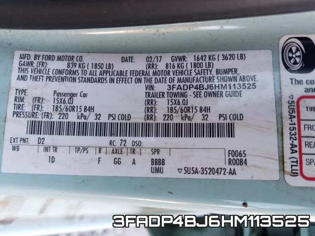 3FADP4BJ6HM113525 фото 2