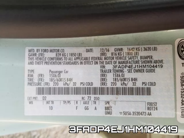 3FADP4EJ1HM104419 фото 2