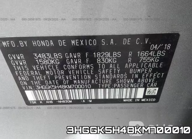 3HGGK5H48KM700010 фото 10