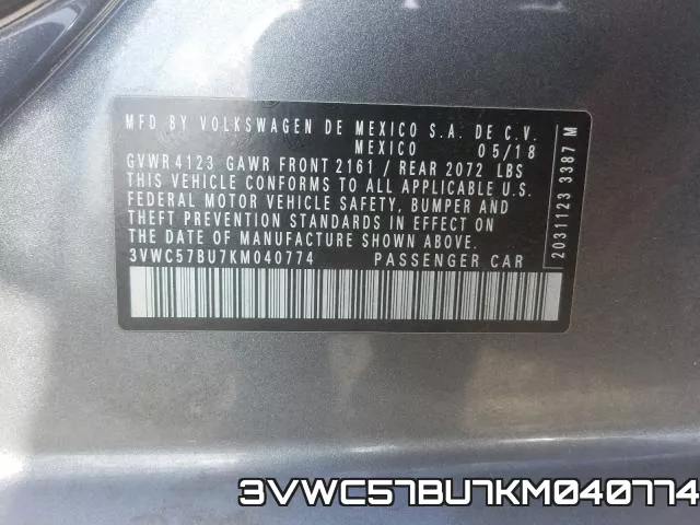 3VWC57BU7KM040774 фото 2