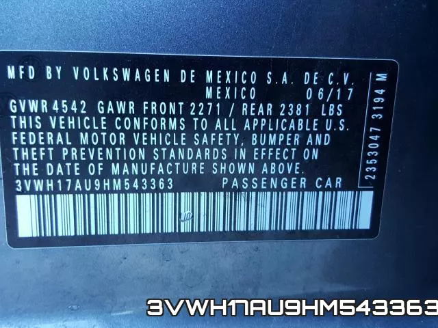 3VWH17AU9HM543363 фото 2