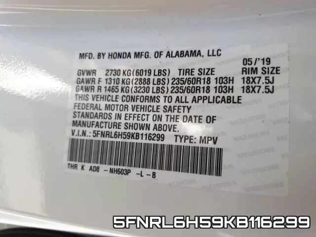 5FNRL6H59KB116299 фото 2