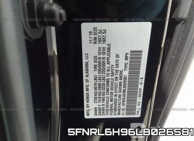 5FNRL6H96LB026581 фото 10
