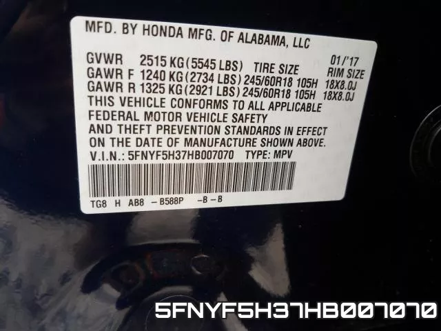 5FNYF5H37HB007070 фото 2