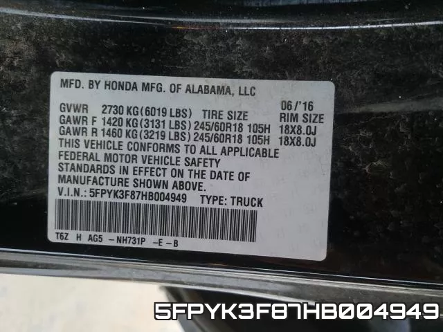 5FPYK3F87HB004949 фото 2