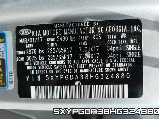 5XYPGDA38HG324880 фото 2