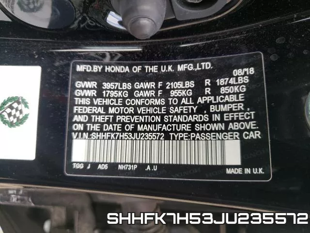 SHHFK7H53JU235572 фото 2