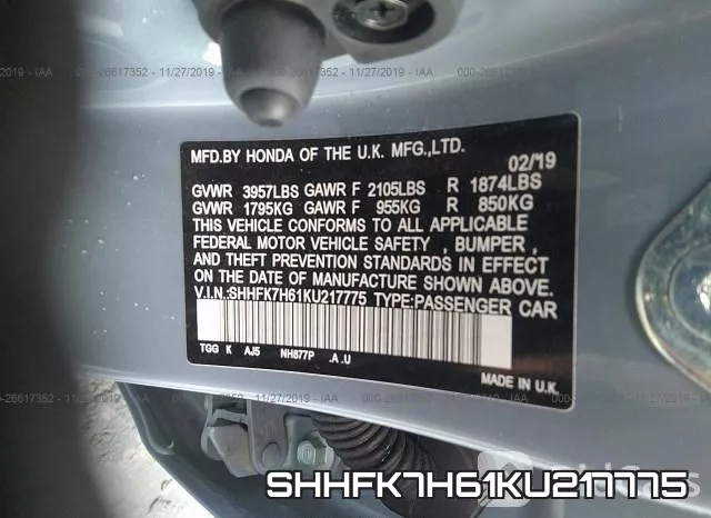 SHHFK7H61KU217775 фото 10