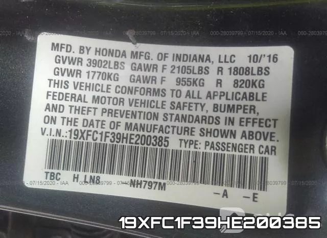 19XFC1F39HE200385 фото 10