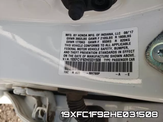 19XFC1F92HE031508 фото 2