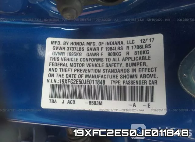 19XFC2E50JE011848 фото 10