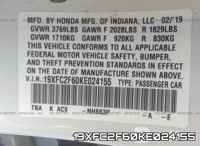 19XFC2F60KE024155 фото 10