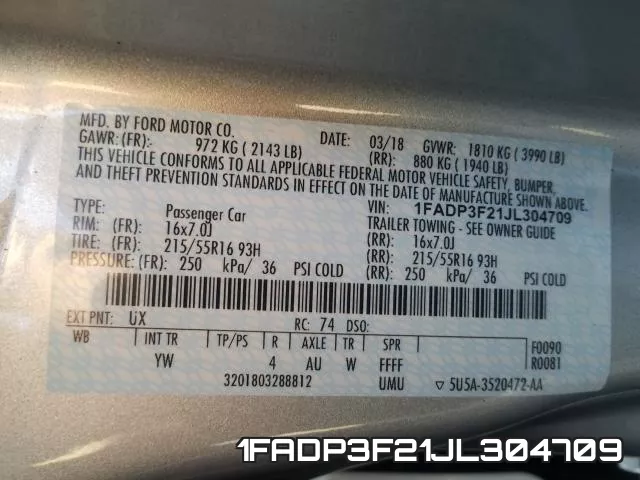 1FADP3F21JL304709 фото 2