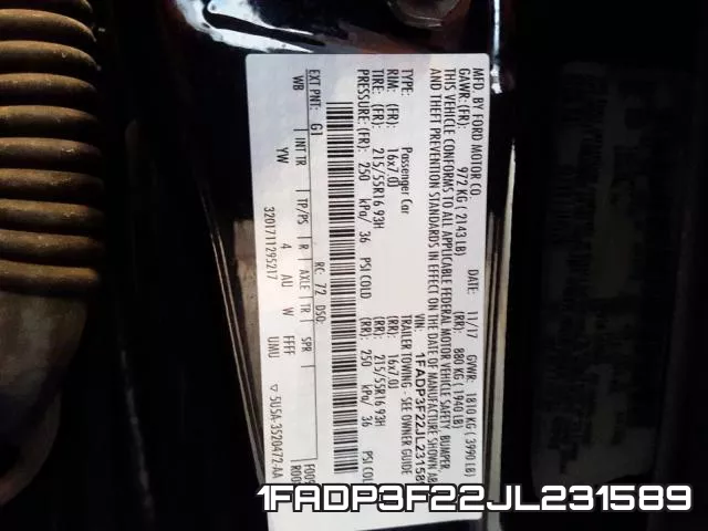 1FADP3F22JL231589 фото 2