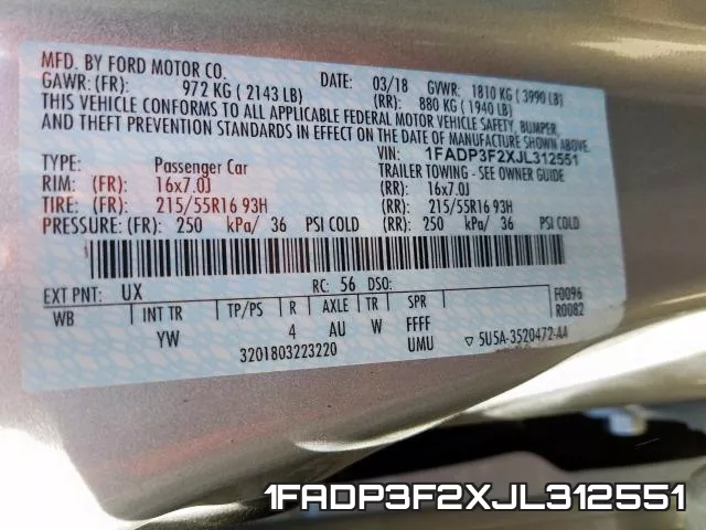 1FADP3F2XJL312551 фото 2