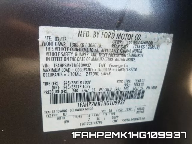 1FAHP2MK1HG109937 фото 2