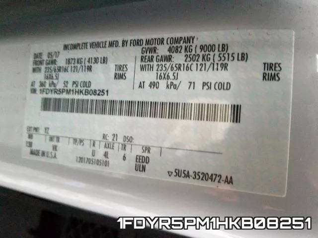 1FDYR5PM1HKB08251 фото 2