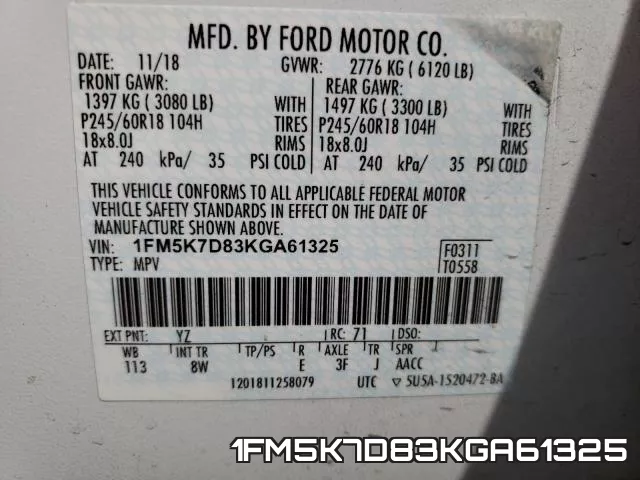 1FM5K7D83KGA61325 фото 2