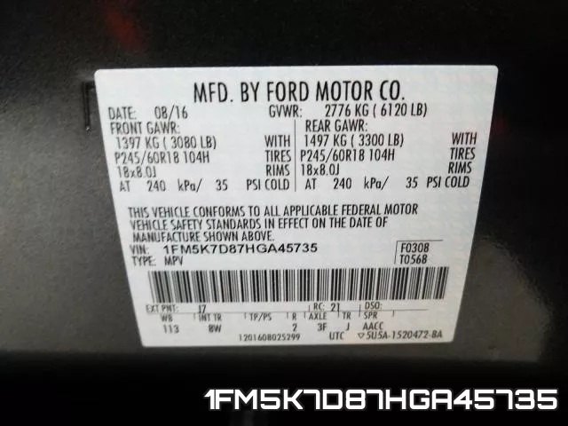 1FM5K7D87HGA45735 фото 2