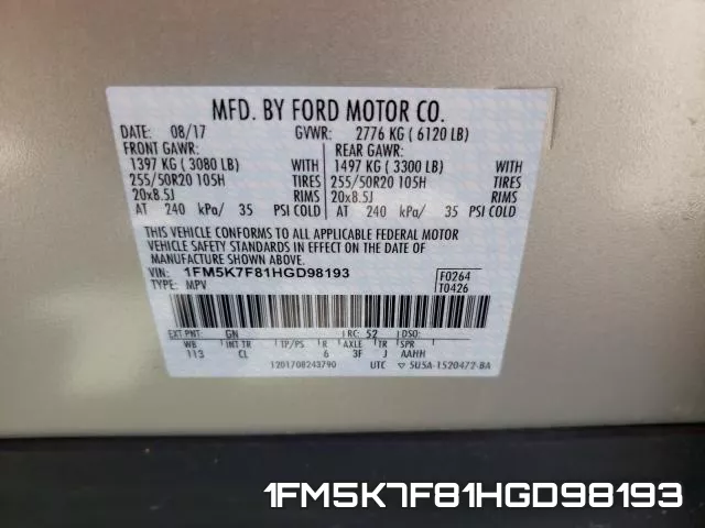 1FM5K7F81HGD98193 фото 2