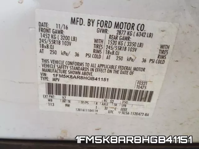 1FM5K8AR8HGB41151 фото 2