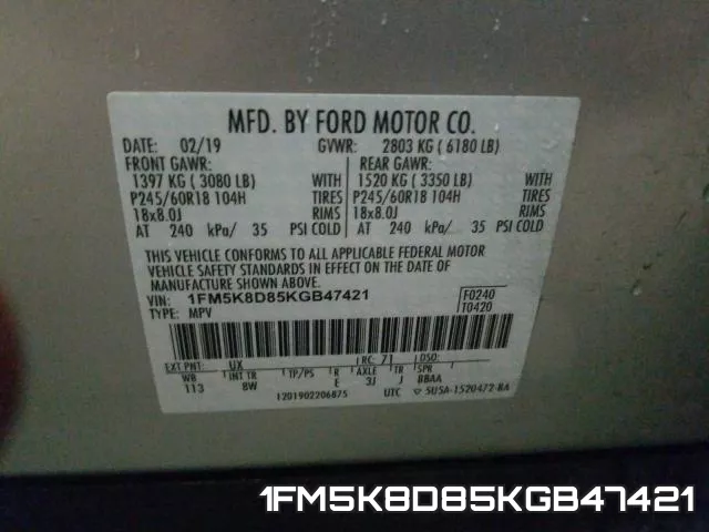 1FM5K8D85KGB47421 фото 2