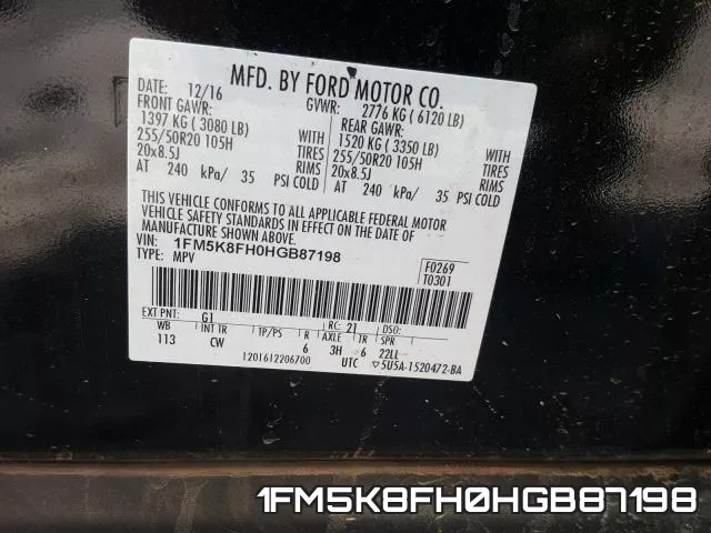 1FM5K8FH0HGB87198 фото 2