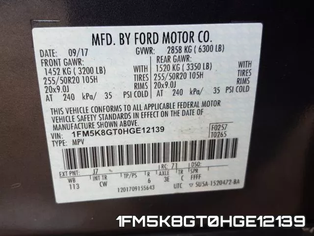 1FM5K8GT0HGE12139 фото 2
