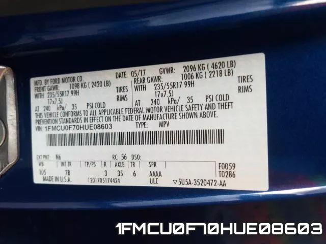 1FMCU0F70HUE08603 фото 2