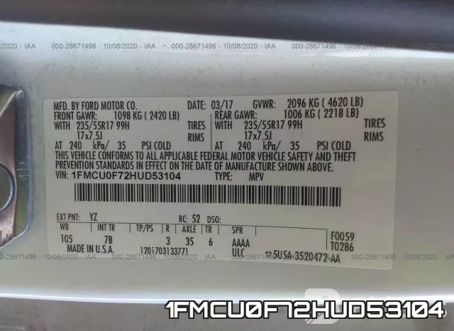 1FMCU0F72HUD53104 фото 10