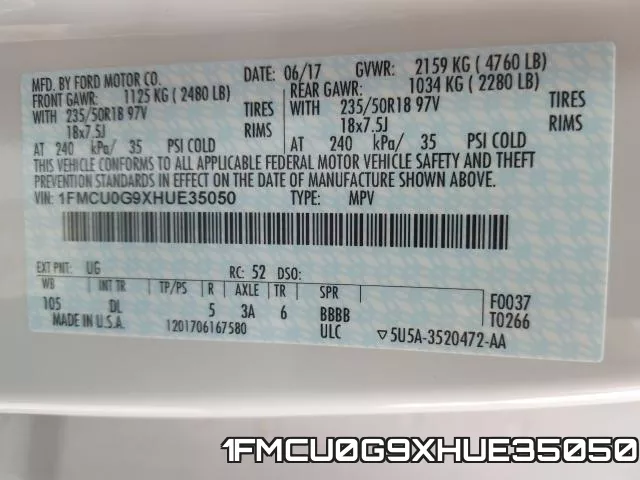 1FMCU0G9XHUE35050 фото 2
