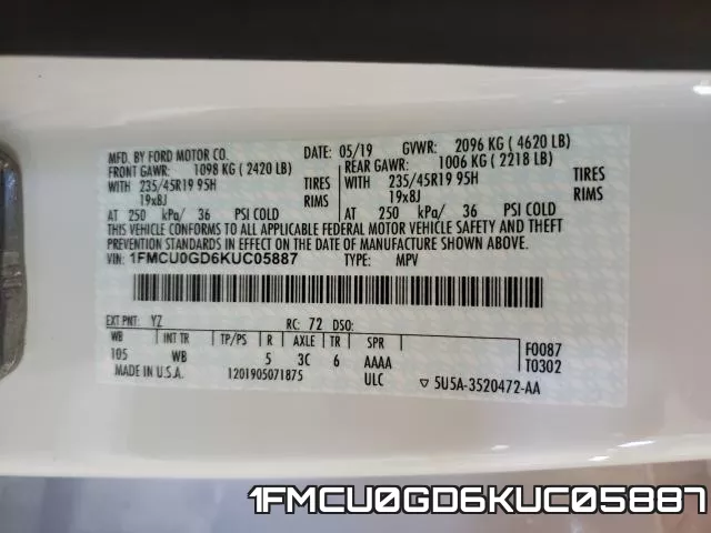 1FMCU0GD6KUC05887 фото 2