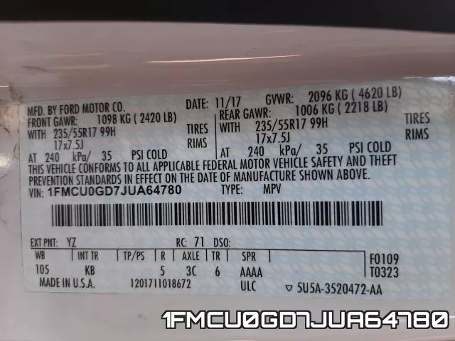 1FMCU0GD7JUA64780 фото 2