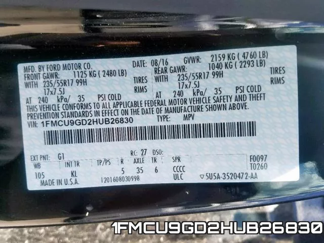 1FMCU9GD2HUB26830 фото 2