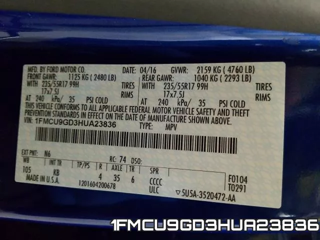 1FMCU9GD3HUA23836 фото 2