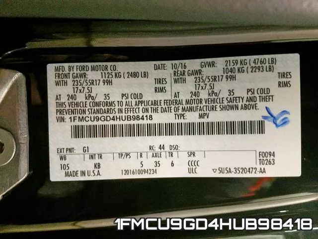 1FMCU9GD4HUB98418 фото 2