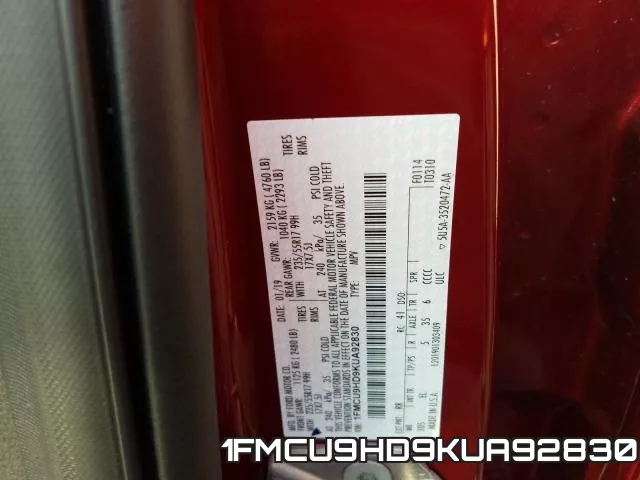 1FMCU9HD9KUA92830 фото 2