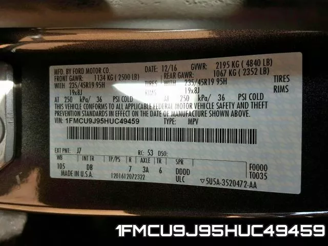 1FMCU9J95HUC49459 фото 2