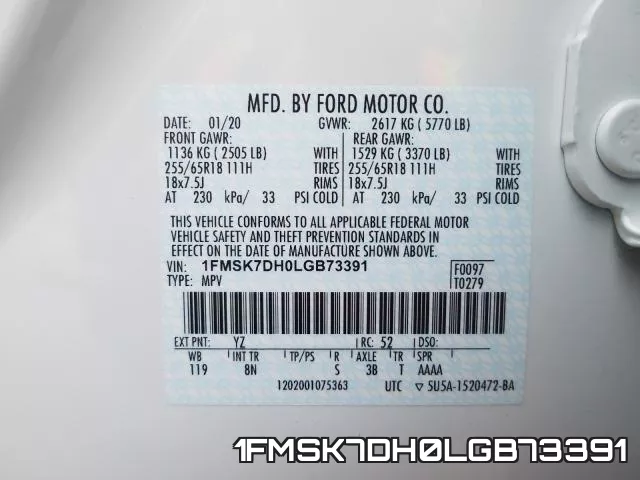 1FMSK7DH0LGB73391 фото 2