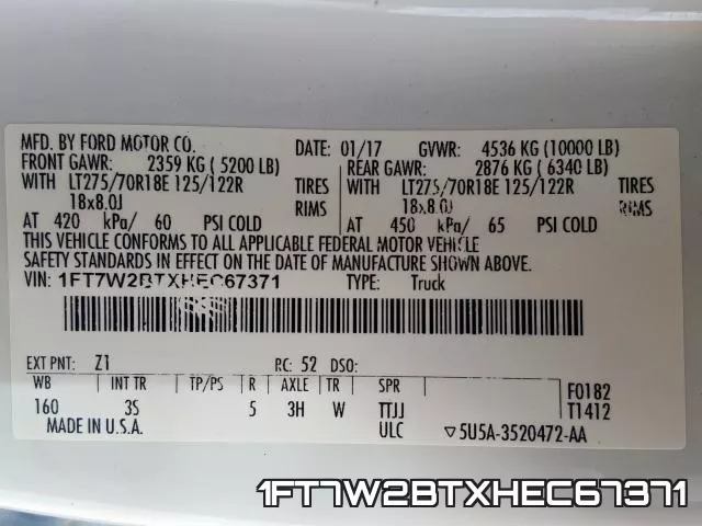 1FT7W2BTXHEC67371 фото 2