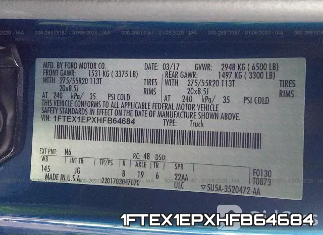 1FTEX1EPXHFB64684 фото 10