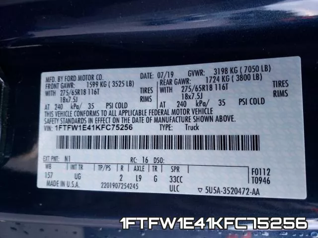1FTFW1E41KFC75256 фото 2