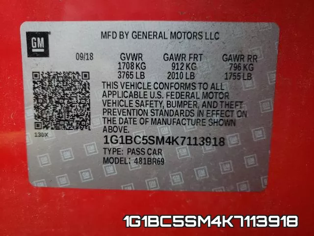 1G1BC5SM4K7113918 фото 2