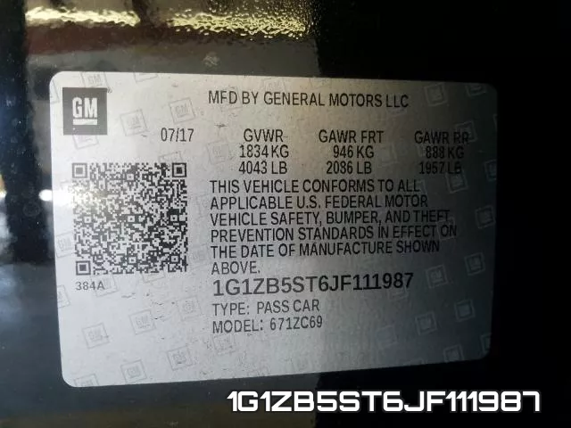 1G1ZB5ST6JF111987 фото 2