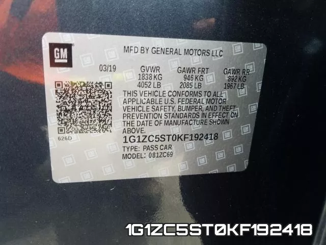 1G1ZC5ST0KF192418 фото 2
