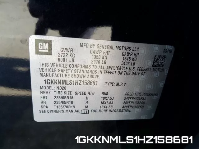 1GKKNMLS1HZ158681 фото 2